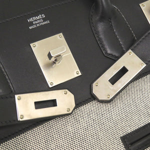 美品 エルメス オータクロアカーゴ40 トワルアッシュ ヴォーエバーカーフ ブラック エクリュ U刻印(2022年製) ハンドバッグ 黒 0730 【中古】 HERMES