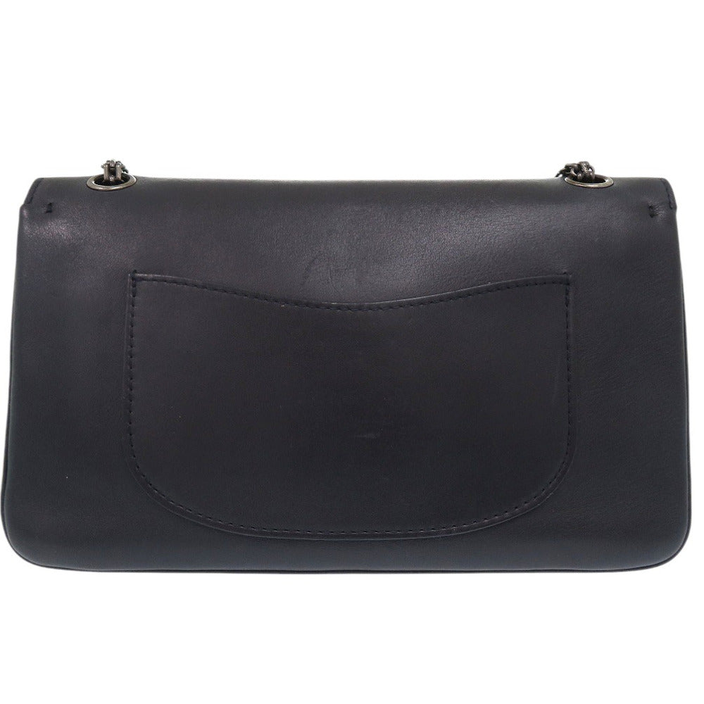 美品 シャネル ダブルフラップ チェーンショルダーバッグ  レザー ネイビー 0758【中古】CHANEL