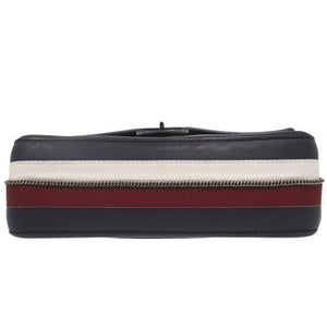 美品 シャネル ダブルフラップ チェーンショルダーバッグ  レザー ネイビー 0758【中古】CHANEL