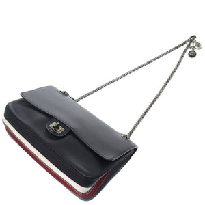 美品 シャネル ダブルフラップ チェーンショルダーバッグ  レザー ネイビー 0758【中古】CHANEL