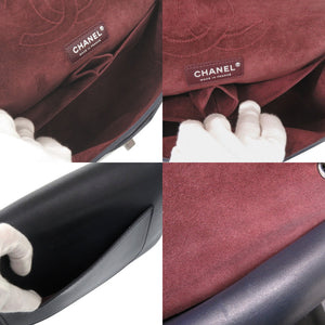 美品 シャネル ダブルフラップ チェーンショルダーバッグ  レザー ネイビー 0758【中古】CHANEL