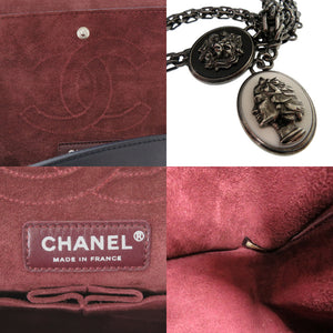 美品 シャネル ダブルフラップ チェーンショルダーバッグ  レザー ネイビー 0758【中古】CHANEL