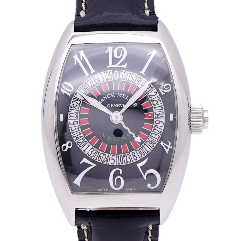 美品 フランクミュラー ヴェガス ルーレット ビッグフェイス 8880VEGAS 自動巻き 腕時計 SS/型押しレザー ブラック 黒文字盤 0760【中古】FRANCK MULLER メンズ