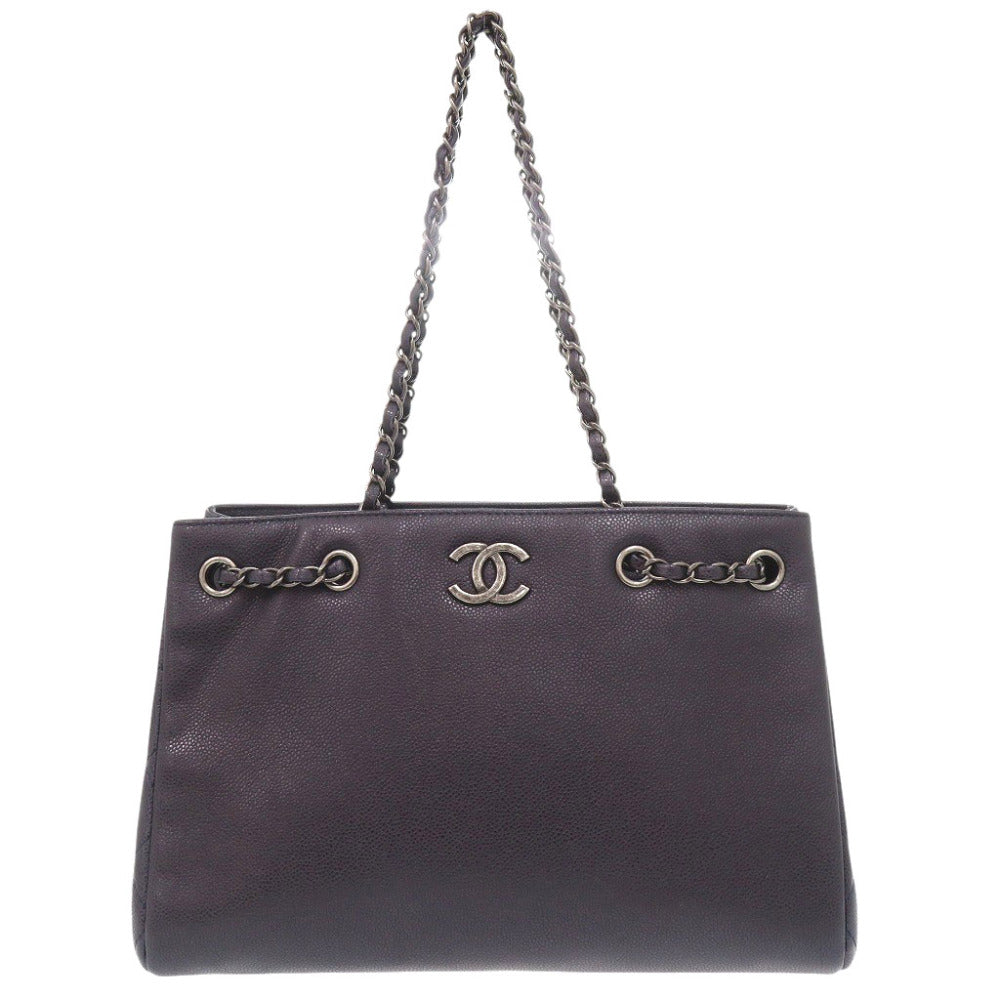 美品 シャネル キャビアスキン ネイビー 22番台 ココマーク チェーントートバッグ ショルダーバッグ 0898【中古】CHANEL