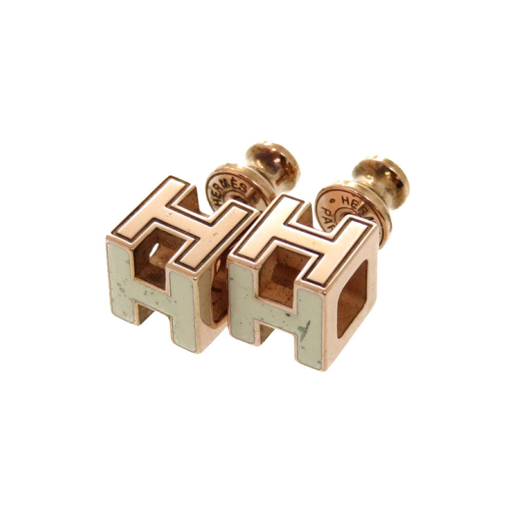 エルメス カージュドアッシュ Hキューブ アイボリー ローズゴールド金具 ピアス アクセサリー 0904 【中古】 HERMES