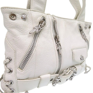 美品 クロムハーツ JJ DEAN JJディーン ライダース トートバッグ ロジウム レザー シルバー925 ホワイト 0918【中古】CHROME HEARTS