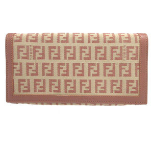 新品同様 フェンディ 8M0000 ズッキーノ キャンバス レザー ベージュ ピンク 2つ折り長財布 0938 FENDI