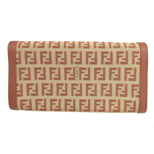 新品同様 フェンディ 8M0000 ズッキーノ キャンバス レザー ベージュ ピンク 2つ折り長財布 0938 FENDI