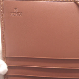 新品同様 フェンディ 8M0000 ズッキーノ キャンバス レザー ベージュ ピンク 2つ折り長財布 0938 FENDI