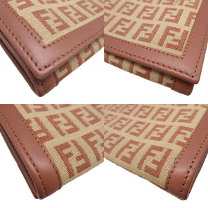 新品同様 フェンディ 8M0000 ズッキーノ キャンバス レザー ベージュ ピンク 2つ折り長財布 0938 FENDI