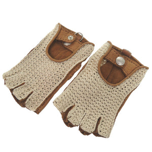 美品 エルメス 手袋 グローブ コットン ペッカリー革 ブラウン 0941【中古】HERMES