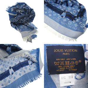 ルイ ヴィトン LV モノグラム スカーフ 鯉 carp ショール 魚 スクエア スカーフ シルク ウール ブルー LV 0950【中古】LOUIS VUITTON