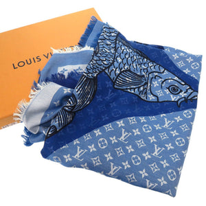 ルイ ヴィトン LV モノグラム スカーフ 鯉 carp ショール 魚 スクエア スカーフ シルク ウール ブルー LV 0950【中古】LOUIS VUITTON