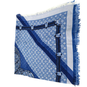 ルイ ヴィトン LV モノグラム スカーフ 鯉 carp ショール 魚 スクエア スカーフ シルク ウール ブルー LV 0950【中古】LOUIS VUITTON