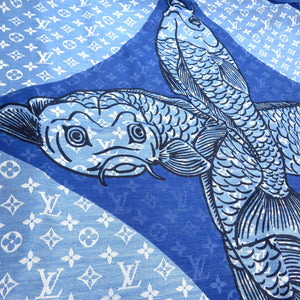 ルイ ヴィトン LV モノグラム スカーフ 鯉 carp ショール 魚 スクエア スカーフ シルク ウール ブルー LV 0950【中古】LOUIS VUITTON