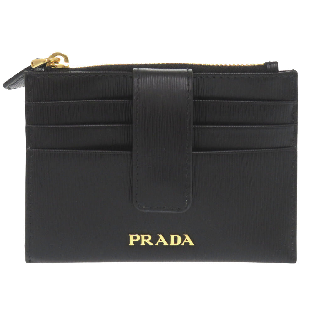 新品同様 プラダ 1MC026 レザー ブラック コインケース カードケース 小銭入れ 黒 0973【中古】PRADA