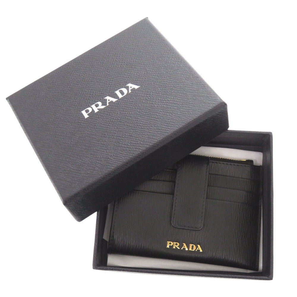新品同様 プラダ 1MC026 レザー ブラック コインケース カードケース 小銭入れ 黒 0973【中古】PRADA