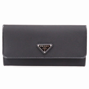 未使用品 プラダ 1MH132 ナイロン/レザー ブラック 長財布 黒 0974【中古】PRADA