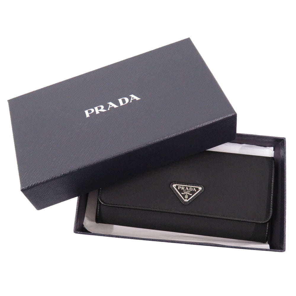 未使用品 プラダ 1MH132 ナイロン/レザー ブラック 長財布 黒 0974【中古】PRADA