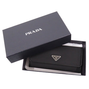 未使用品 プラダ 1MH132 ナイロン/レザー ブラック 長財布 黒 0974【中古】PRADA