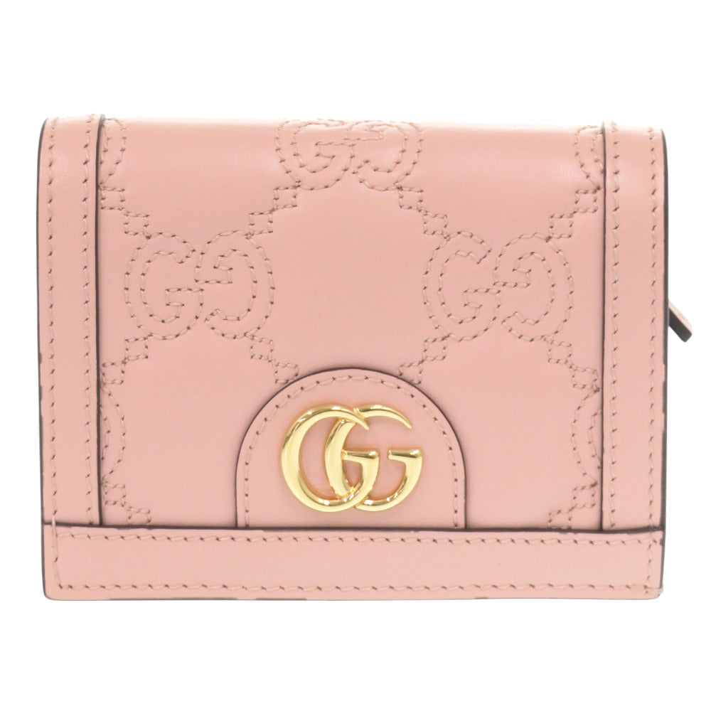 未使用 グッチ GGマトラッセ 723786 レザー ピンク 二つ折り財布 0975【中古】GUCCI