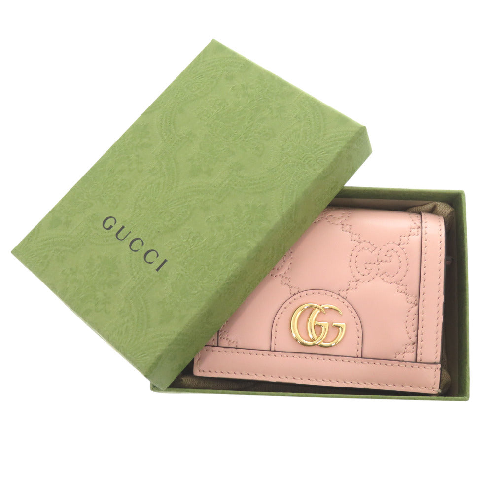 未使用 グッチ GGマトラッセ 723786 レザー ピンク 二つ折り財布 0975【中古】GUCCI