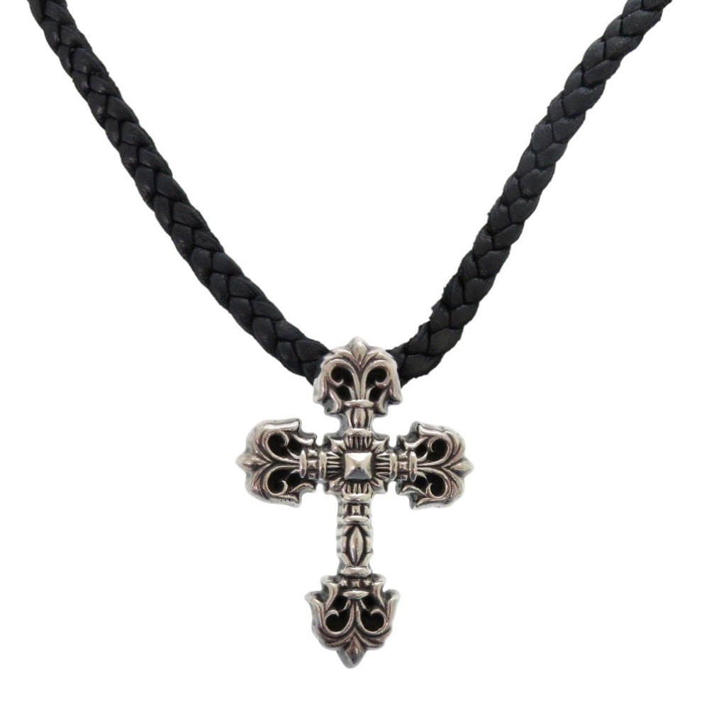 美品 クロムハーツ フィリグリークロスXS wレザーブレイド ネックレス シルバー925 0980【中古】CHROME HEARTS