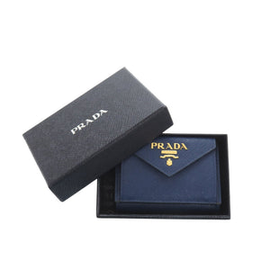 美品 プラダ サフィアーノルクス  レザー ブルー 1MH021 三つ折り財布 青 0991【中古】PRADA