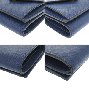 美品 プラダ サフィアーノルクス  レザー ブルー 1MH021 三つ折り財布 青 0991【中古】PRADA