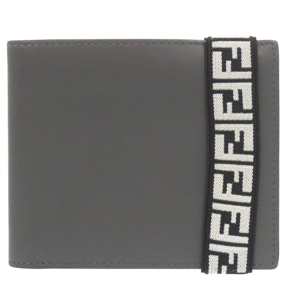 美品 フェンディ 7M0266 レザー グレー 二つ折り財布 札入れ 0992【中古】FENDI メンズ