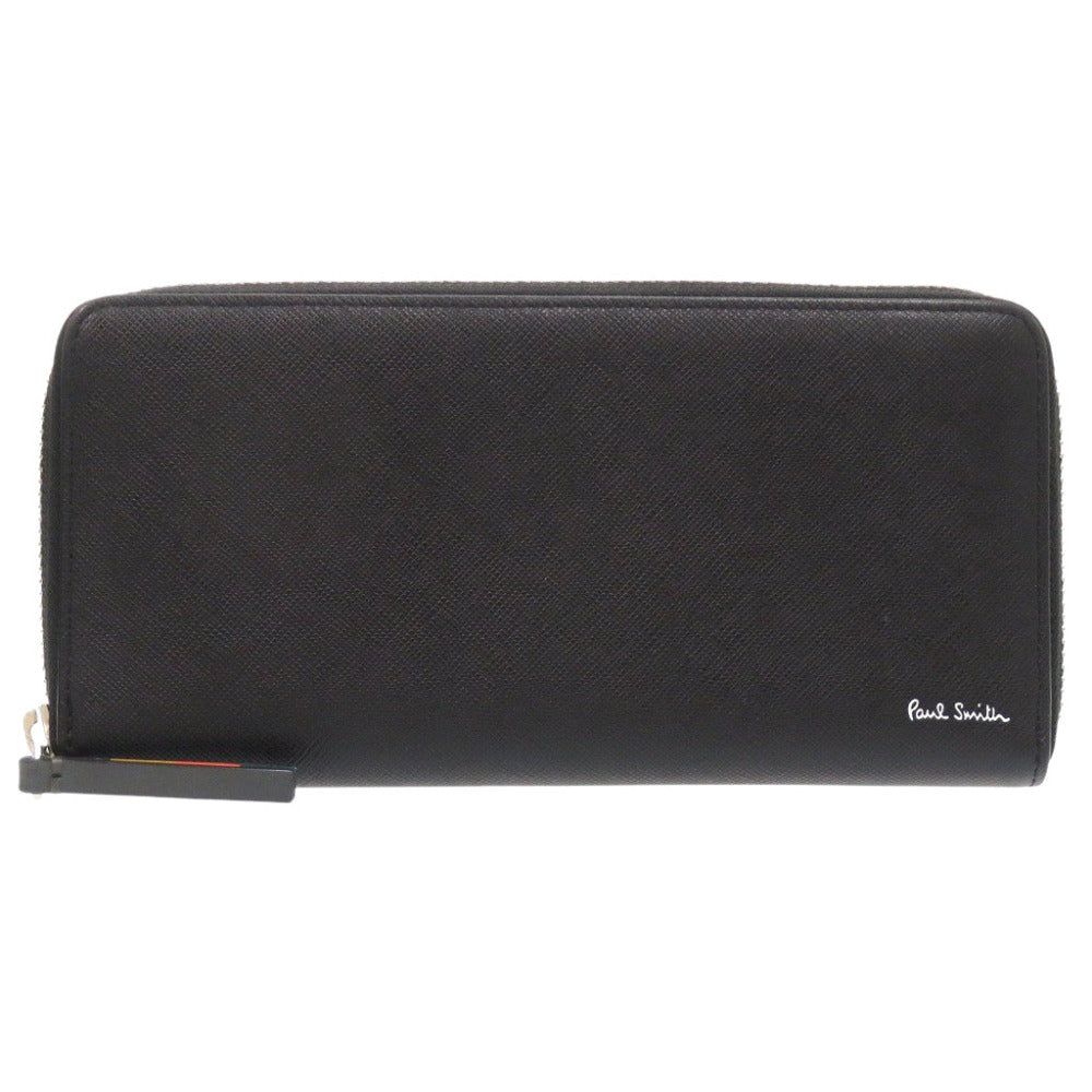 新品同様 ポールスミス ブライトストライププラー BPS647 レザー ブラック ラウンドファスナー 長財布 1016【中古】Paul Smith メンズ