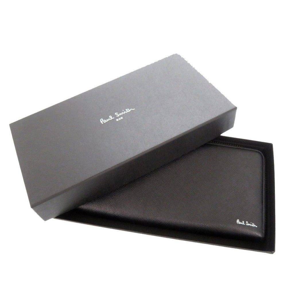 新品同様 ポールスミス ブライトストライププラー BPS647 レザー ブラック ラウンドファスナー 長財布 1016【中古】Paul Smith メンズ