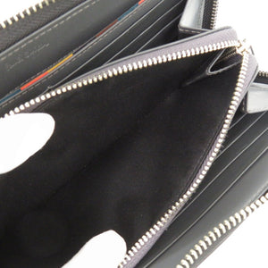 新品同様 ポールスミス ブライトストライププラー BPS647 レザー ブラック ラウンドファスナー 長財布 1016【中古】Paul Smith メンズ