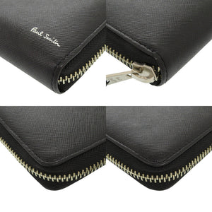 新品同様 ポールスミス ブライトストライププラー BPS647 レザー ブラック ラウンドファスナー 長財布 1016【中古】Paul Smith メンズ