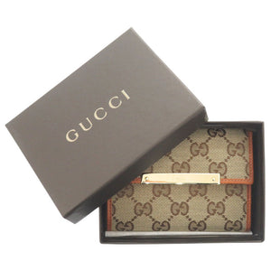 美品 グッチ 131887 GGキャンバス ベージュ 三つ折り財布 1018【中古】GUCCI