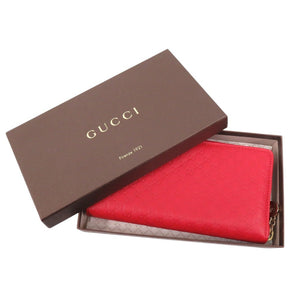 未使用 グッチ マイクロGG ラウンドファスナー 308260 レザー レッド 長財布 1019【中古】GUCCI