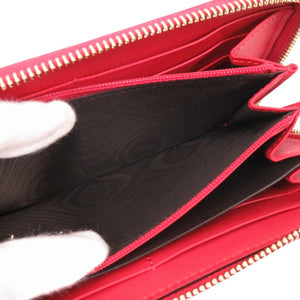 未使用 グッチ マイクロGG ラウンドファスナー 308260 レザー レッド 長財布 1019【中古】GUCCI