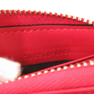 未使用 グッチ マイクロGG ラウンドファスナー 308260 レザー レッド 長財布 1019【中古】GUCCI