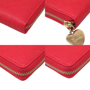 未使用 グッチ マイクロGG ラウンドファスナー 308260 レザー レッド 長財布 1019【中古】GUCCI
