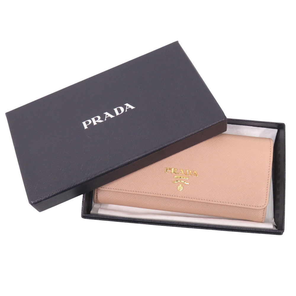 未使用 プラダ 1MH132 レザー/サフィアーノレザー ベージュ 長財布 1028【中古】PRADA
