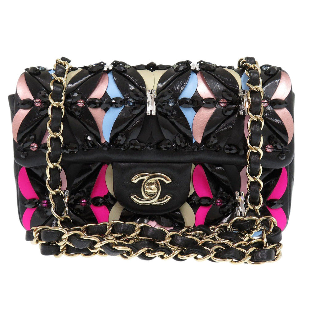 新品同様 シャネル シングルフラップ マトラッセ 20 ラムスキン ブラック ショルダーバッグ 1083【中古】CHANEL