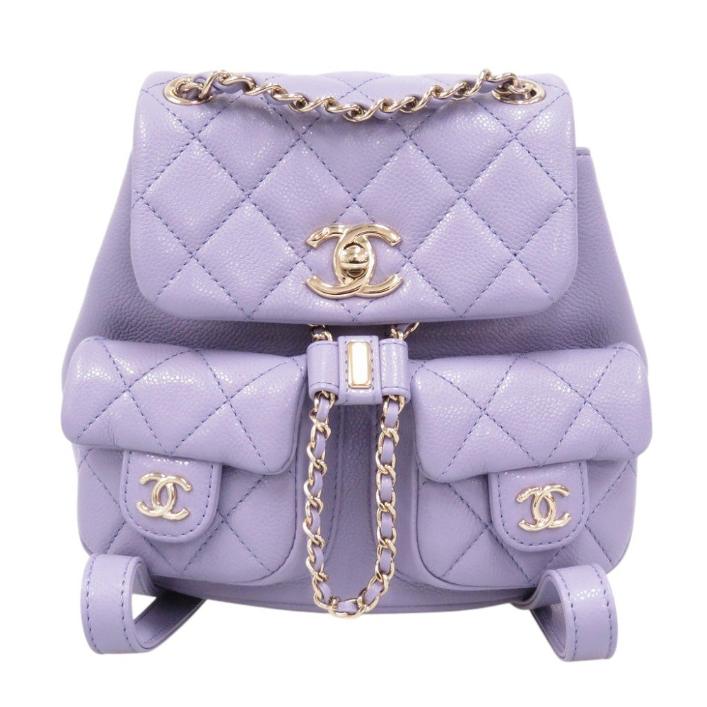 未使用 シャネル マトラッセ キャビアスキン パープル ランダムシリアル ココマーク シャンパンゴールド バックパック リュック バッグ 1102【中古】CHANEL