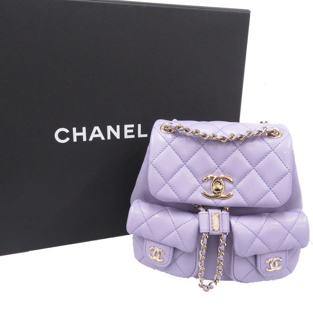 未使用 シャネル マトラッセ キャビアスキン パープル ランダムシリアル ココマーク シャンパンゴールド バックパック リュック バッグ 1102【中古】CHANEL