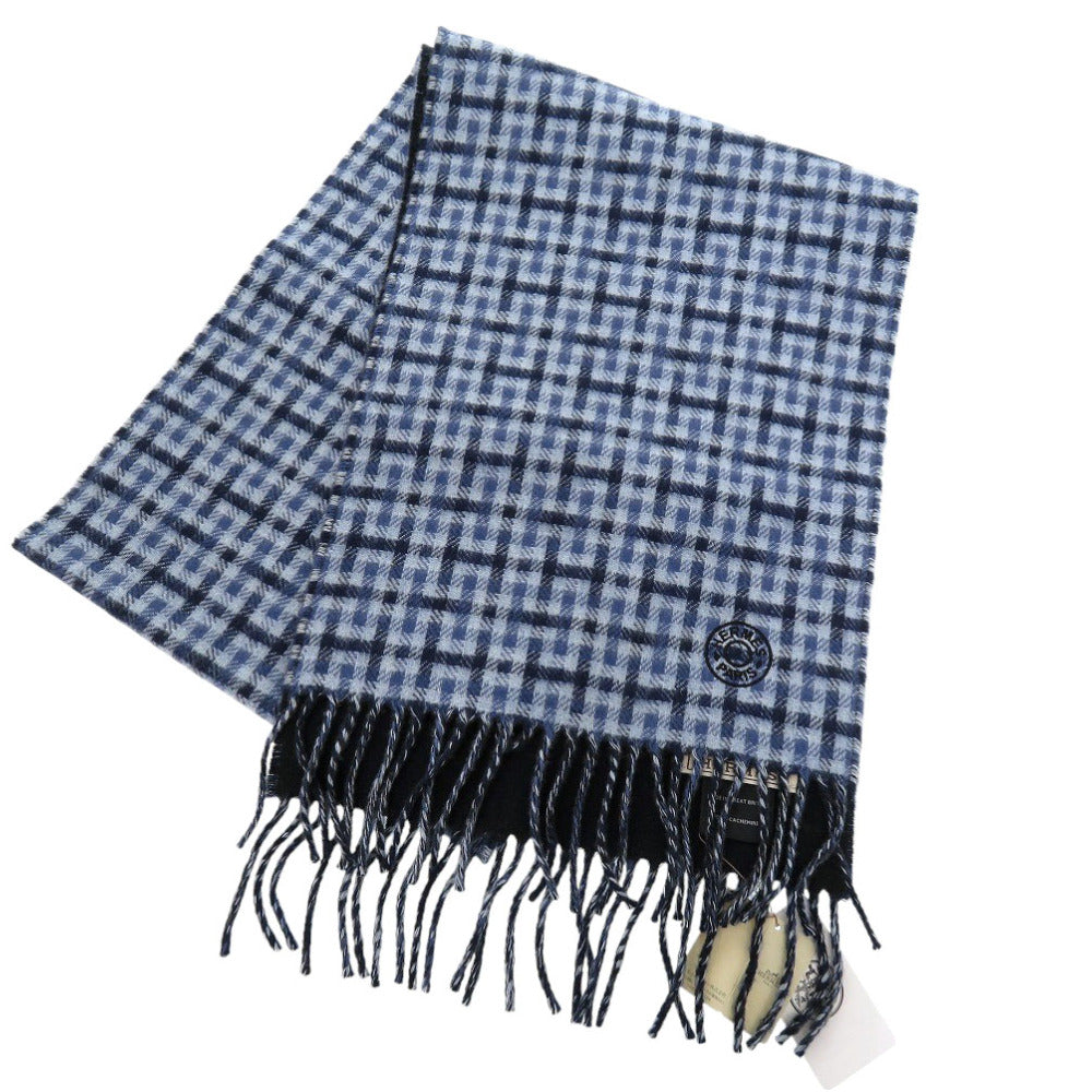 未使用 エルメス Hエコセ レクトヴェルソ カシミヤ マリン ブルー マフラー 青 1120【中古】HERMES