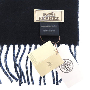未使用 エルメス Hエコセ レクトヴェルソ カシミヤ マリン ブルー マフラー 青 1120【中古】HERMES