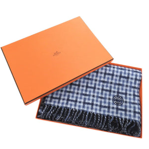 未使用 エルメス Hエコセ レクトヴェルソ カシミヤ マリン ブルー マフラー 青 1120【中古】HERMES