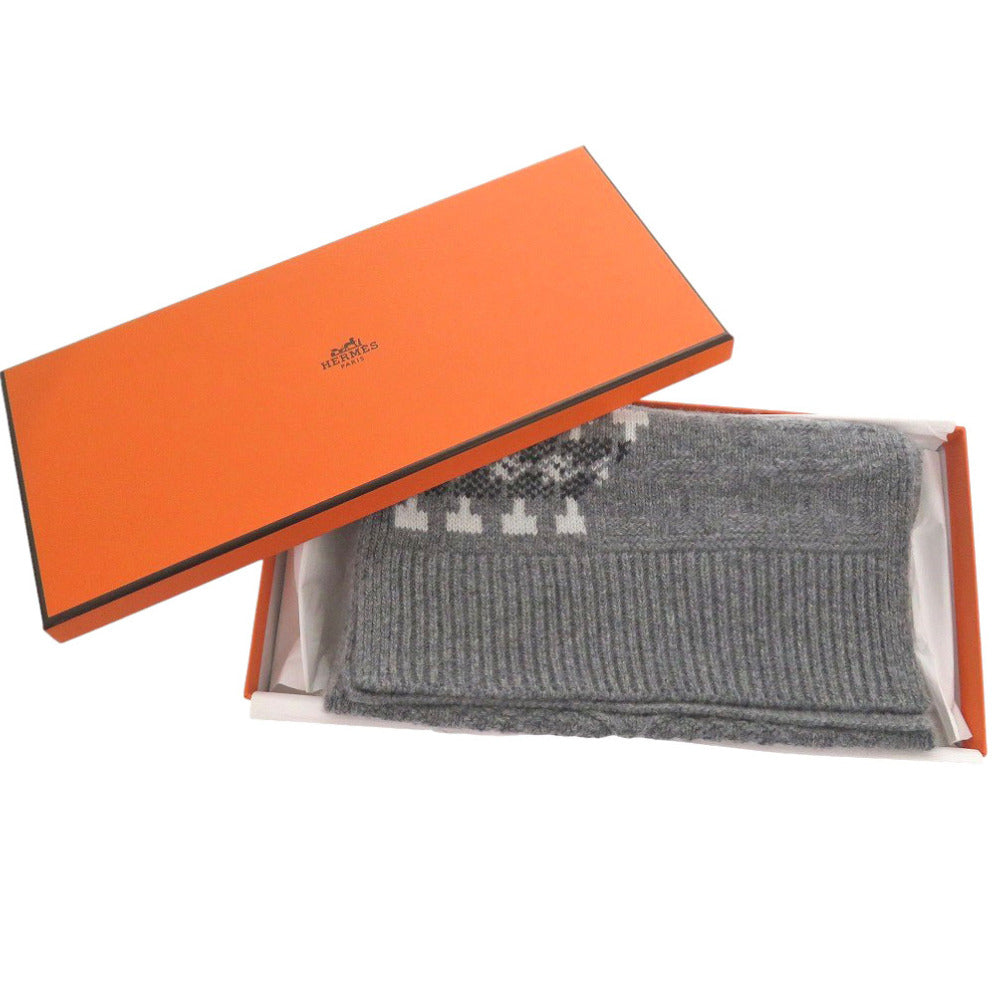未使用 エルメス クルールアンクール ウール カシミヤ グリアシエ マフラー グレー 1121【中古】HERMES