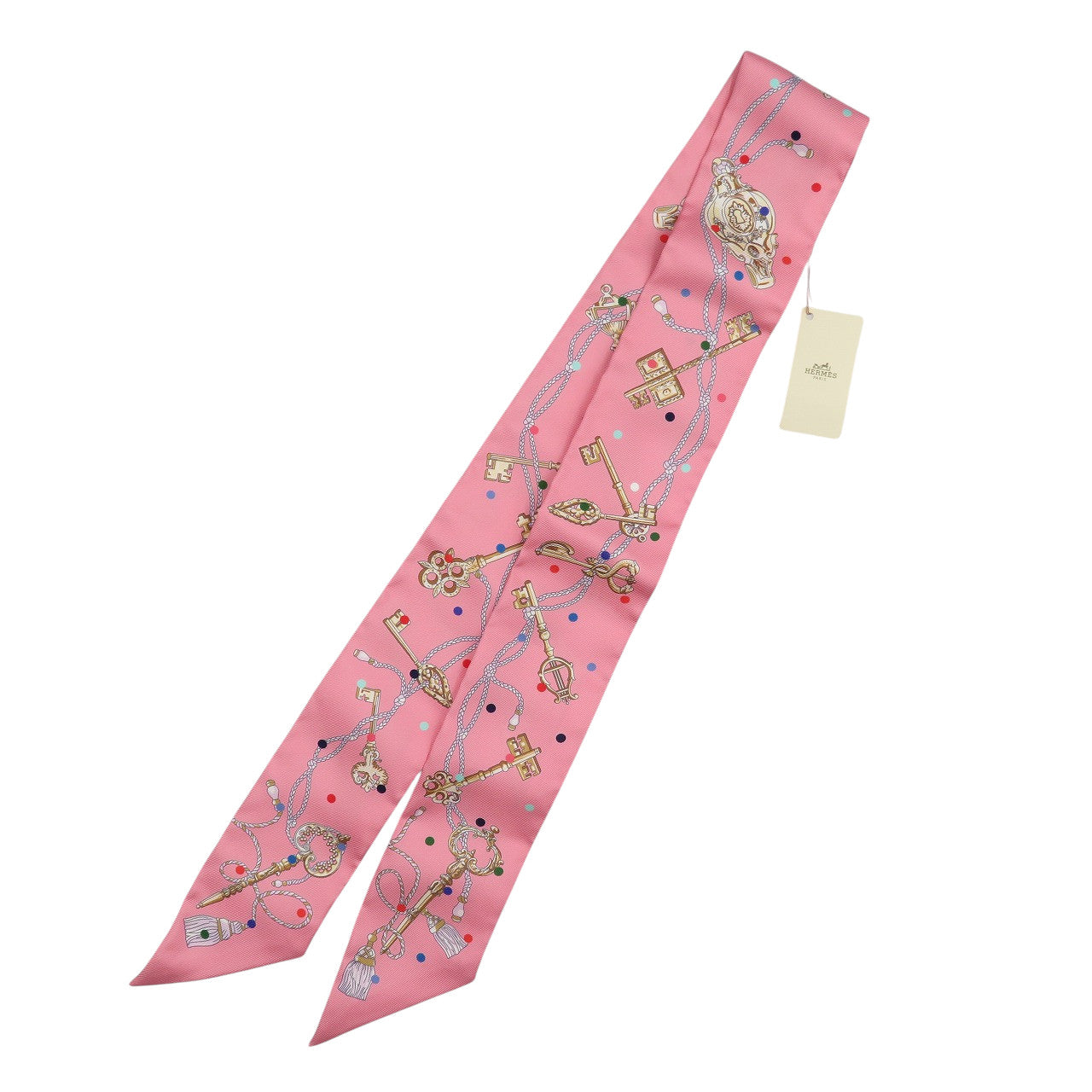未使用 エルメス ツイリー Les Cles a Pois 063871S 05 シルク ローズ ベージュ マルチカラー ピンク スカーフ 1135【中古】HERMES