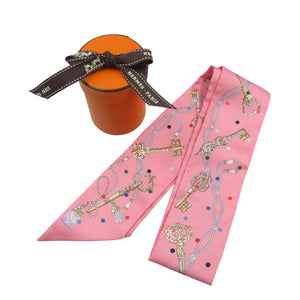 未使用 エルメス ツイリー Les Cles a Pois 063871S 05 シルク ローズ ベージュ マルチカラー ピンク スカーフ 1135【中古】HERMES