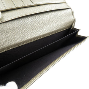 新品同様 グッチ レザー シルバー金具 シャンパン ゴールド Wホック 長財布 1176【中古】GUCCI